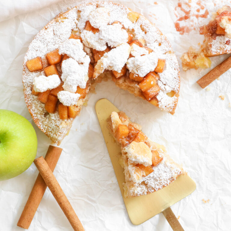 Double Apple Crumble Cake With Mulled Wine Sauce